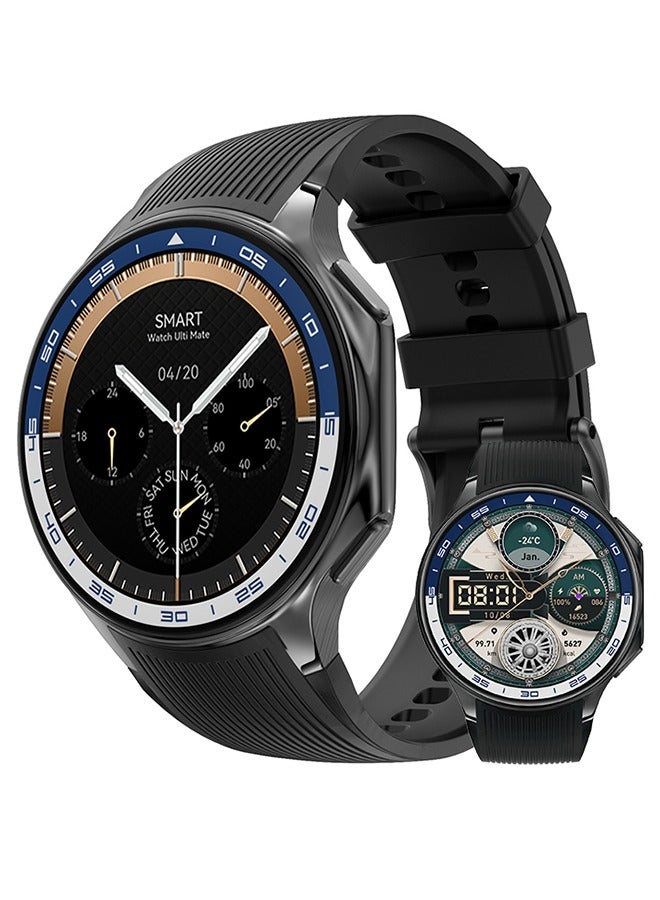 رولستيمي ساعة ذكية للرجال 1.43 أمولد هد شاشة بلوتوث دعوة ووتش إب 68 للماء ارتداء اليومي ووتش النشاط المقتفي رصد معدل ضربات القلب الرياضة واللياقة البدنية ووتش ، ووتش دت ووتش س الشريط الأسود ساعة ذكية - Image 1