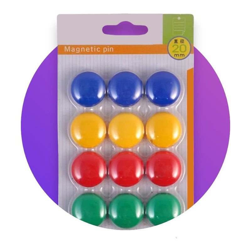 12 Pieces Colorful Fridge Magnets, Round Magnets Diameter 2cm for Whiteboard, Refrigerator, Office, School, Note Board 4 Colors - Image 1