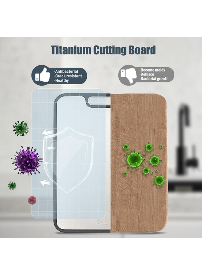 ألواح تقطيع من التيتانيومألواح تقطيع تيتانيوم للمطبخ - تصميم ثنائي الوجه من سبائك التيتانيوم وألياف القمح الطبيعي - بمواصفات غذائية آمنة - Image 5