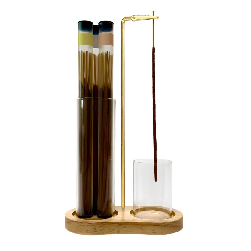 Moocervi Glass Incense Holder, 2 in1 Incense Sticks Burner Holder with Storage,Hang Upside Down Incense Holder for Sticks with Glass Ash Catcher for Meditation Yoga Spa Room Decor - Image 1
