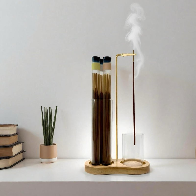 Moocervi Glass Incense Holder, 2 in1 Incense Sticks Burner Holder with Storage,Hang Upside Down Incense Holder for Sticks with Glass Ash Catcher for Meditation Yoga Spa Room Decor - Image 5