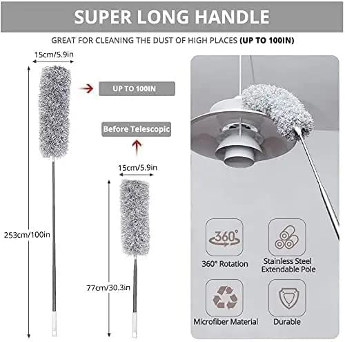 Hallstatt Pack of 2, 2023 Fan Cleaner Brush with Long Rod Bendable extendable Duster for Home Cleaning, 100 inch Long Handle Microfiber Fan Cleaning mop for high Ceiling Cobweb, Wall Cleaning Brush - Image 2