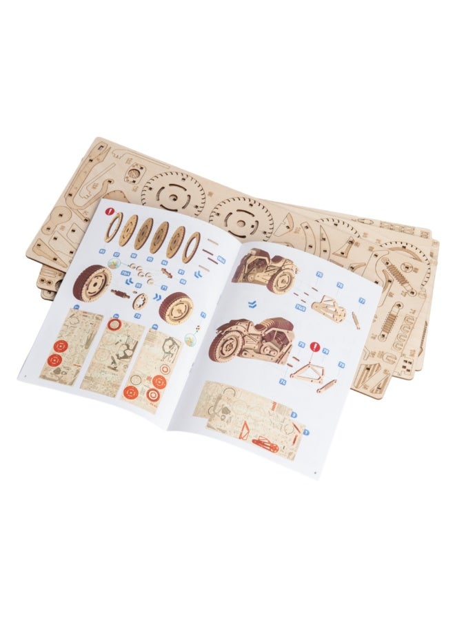 Wooden 3D Puzzle Motorcycle "Road Storm" – DIY Mechanical Bike Model Kit for Kids & Adults | Steering, Kickstand & Realistic Details | 229 Pieces - Image 2