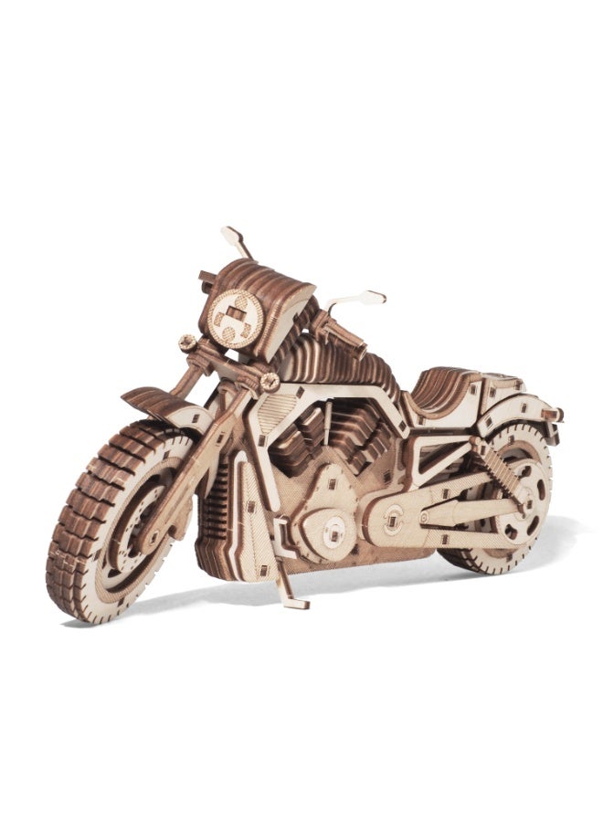 Wooden 3D Puzzle Motorcycle "Road Storm" – DIY Mechanical Bike Model Kit for Kids & Adults | Steering, Kickstand & Realistic Details | 229 Pieces - Image 1