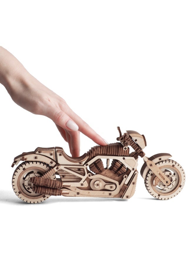 Wooden 3D Puzzle Motorcycle "Road Storm" – DIY Mechanical Bike Model Kit for Kids & Adults | Steering, Kickstand & Realistic Details | 229 Pieces - Image 5