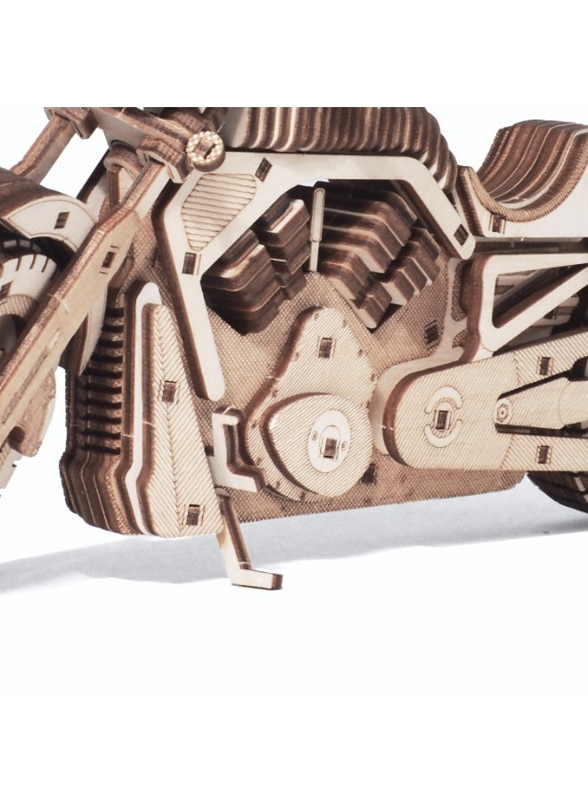 Wooden 3D Puzzle Motorcycle "Road Storm" – DIY Mechanical Bike Model Kit for Kids & Adults | Steering, Kickstand & Realistic Details | 229 Pieces - Image 3