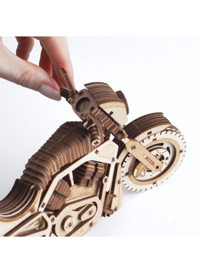 Wooden 3D Puzzle Motorcycle "Road Storm" – DIY Mechanical Bike Model Kit for Kids & Adults | Steering, Kickstand & Realistic Details | 229 Pieces - Image 4