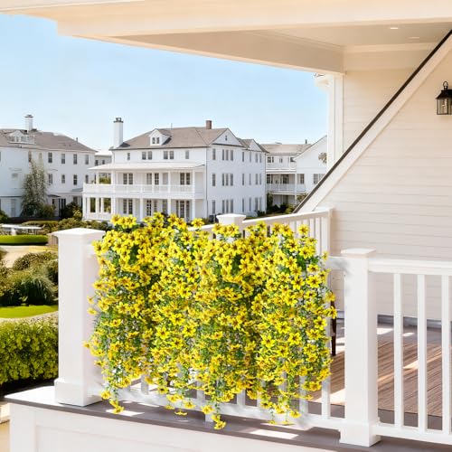 ZFProcess Artificial Hanging Flowers Plants for Outdoor Spring Summer Decoration, 2PCS Faux Silk Daisy UV Resistant Look Real for Outside Home Indoor Planter Porch Garden Yard Decor(Yellow) - Image 4