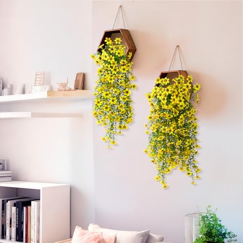 ZFProcess Artificial Hanging Flowers Plants for Outdoor Spring Summer Decoration, 2PCS Faux Silk Daisy UV Resistant Look Real for Outside Home Indoor Planter Porch Garden Yard Decor(Yellow) - Image 5
