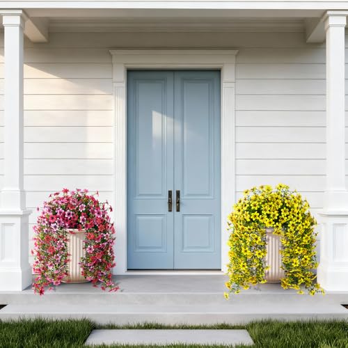 ZFProcess Artificial Hanging Flowers Plants for Outdoor Spring Summer Decoration, 2PCS Faux Silk Daisy UV Resistant Look Real for Outside Home Indoor Planter Porch Garden Yard Decor(Yellow) - Image 3