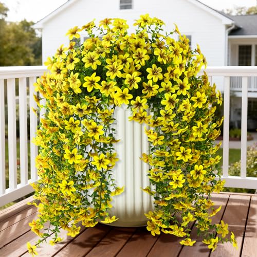 ZFProcess Artificial Hanging Flowers Plants for Outdoor Spring Summer Decoration, 2PCS Faux Silk Daisy UV Resistant Look Real for Outside Home Indoor Planter Porch Garden Yard Decor(Yellow) - Image 1