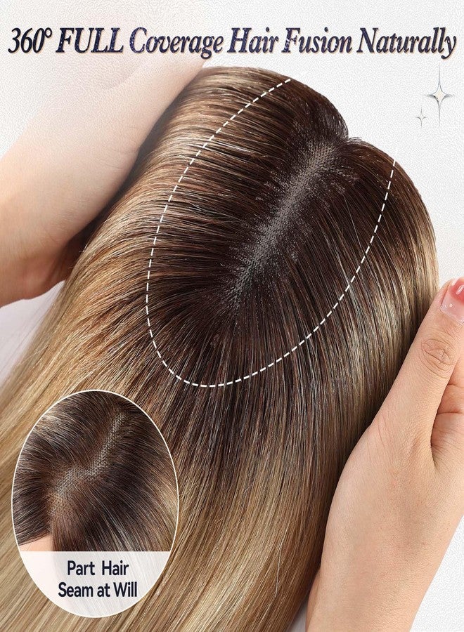 starluck Human Hair Topper for Women with Thinning Hair, 100% Real Human Hairpiece, 4.6 * 4 Inch Upgrade SilkHug Swiss Lace Base Hairpiece,14 Inch, No Bangs (Ombre Blonde) - Image 4