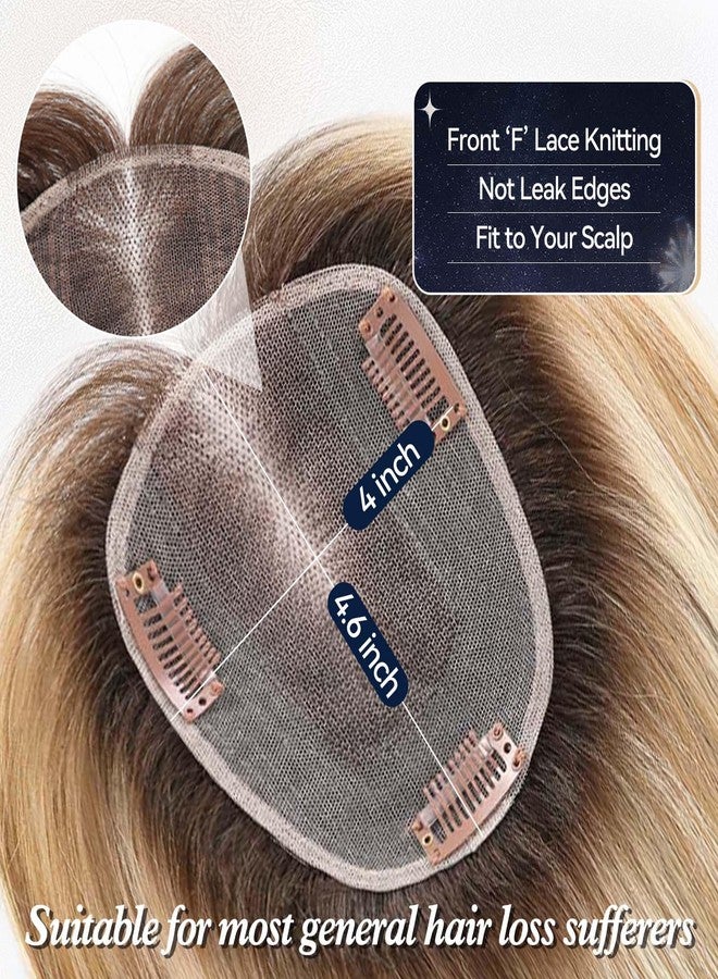 starluck Human Hair Topper for Women with Thinning Hair, 100% Real Human Hairpiece, 4.6 * 4 Inch Upgrade SilkHug Swiss Lace Base Hairpiece,14 Inch, No Bangs (Ombre Blonde) - Image 2