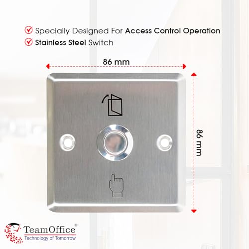 Team Office Stainless Steel Door Exit Push Button for Access Control | Durable Exit Switch with NO/NC/COM Output | Access Control System Push to Exit Button for Office & Commercial Use - Image 3