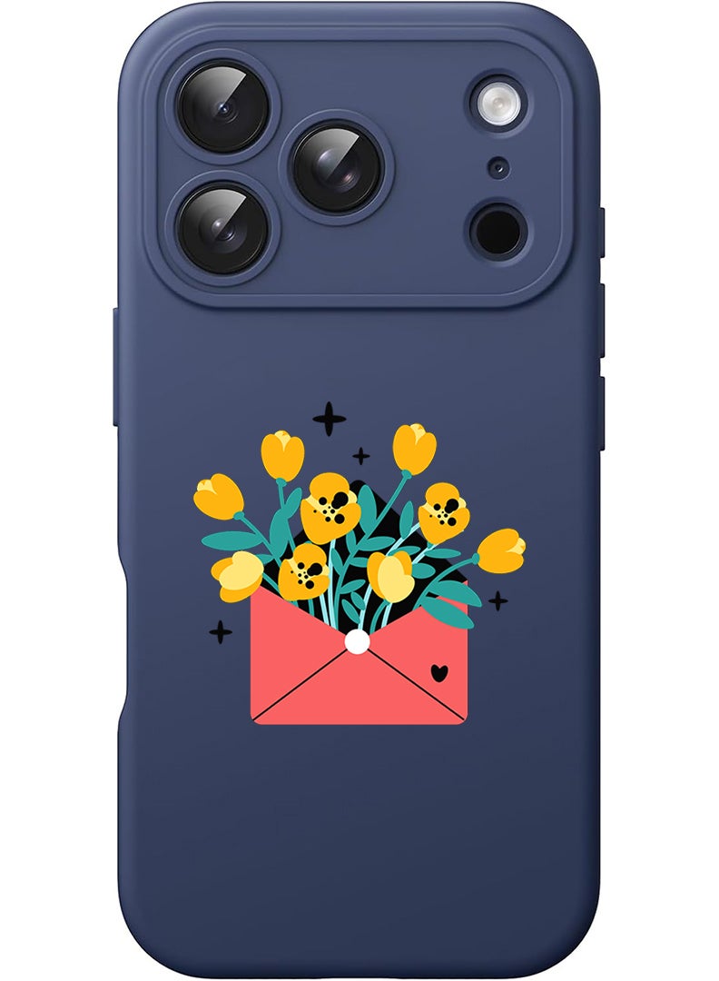 Theodor Protective Slim Fit Case Liquid Silicone Cover with Full Body Protection Anti-Scratch Shockproof Case For Apple iPhone 17 Pro (Blue) flowers in envelope - Image 1