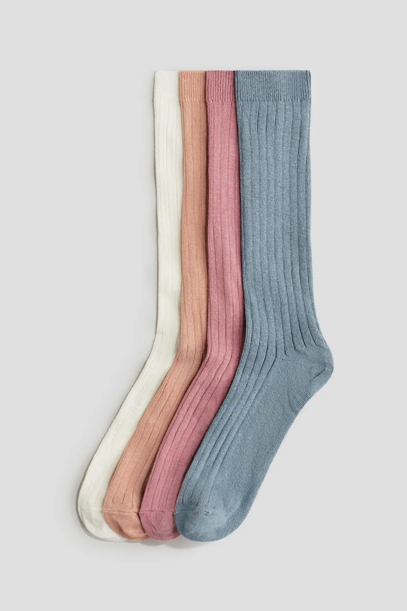 اتش اند ام جوارب بطول يصل للركبة محبوكة بتصميم مرن - عبوة من 4 أزواج