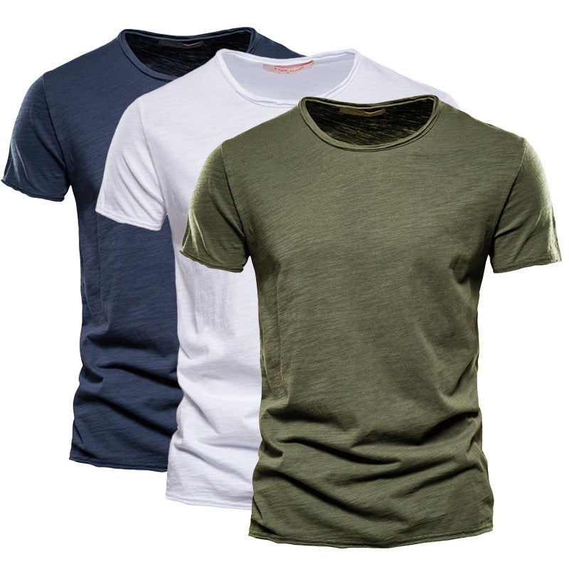 T-Shirt With Round Neck For Men, Bamboo Cotton Short-Sleeve, New Pure Cotton Style, Solid Color For Summer - Image 1