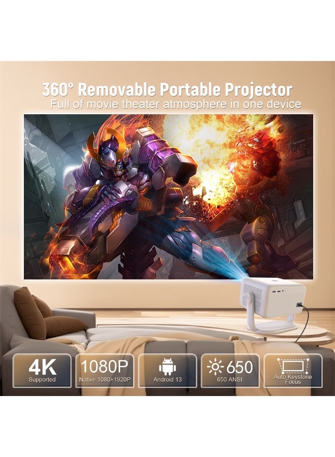 Salange Smart Projector with WiFi and Bluetooth, Android 13 with Netflix, 1080P Native 4K Support, 650 ANSI Lumen, Electric Focus & Auto Keystone, Built in Apps, Mini Portable Projector for Outdoor Movies Home Theater - Image 2