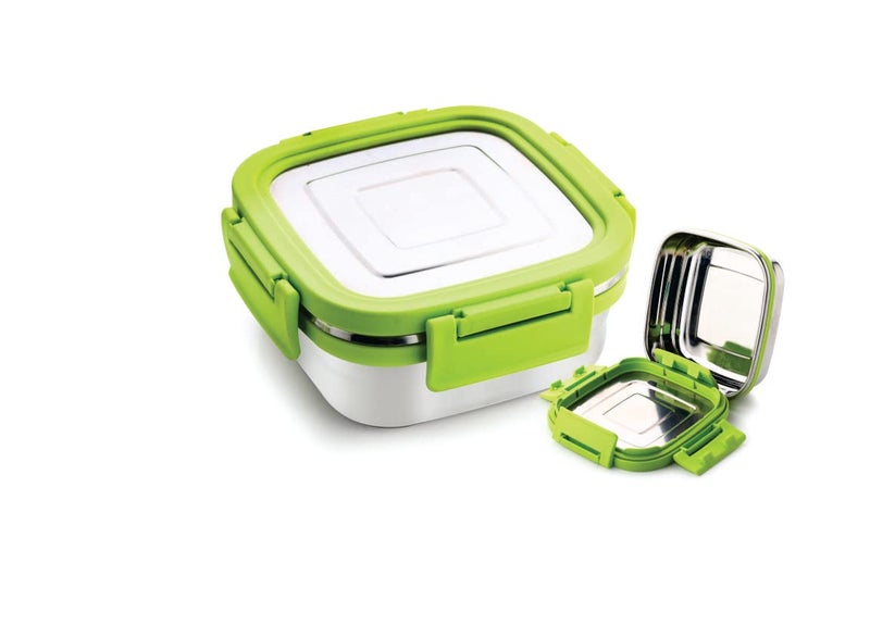 Ganesh Solo Sqaure Stainless Steel Container/Dabba with 4 Side Clip Lock Lid for Office & School Use/Food Grade/Air Tight/Easy to Carry/Leak Proof (350 ml, Assorted) - Image 3