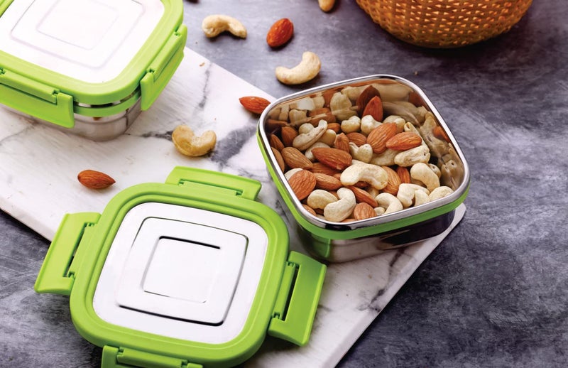 Ganesh Solo Sqaure Stainless Steel Container/Dabba with 4 Side Clip Lock Lid for Office & School Use/Food Grade/Air Tight/Easy to Carry/Leak Proof (350 ml, Assorted) - Image 2