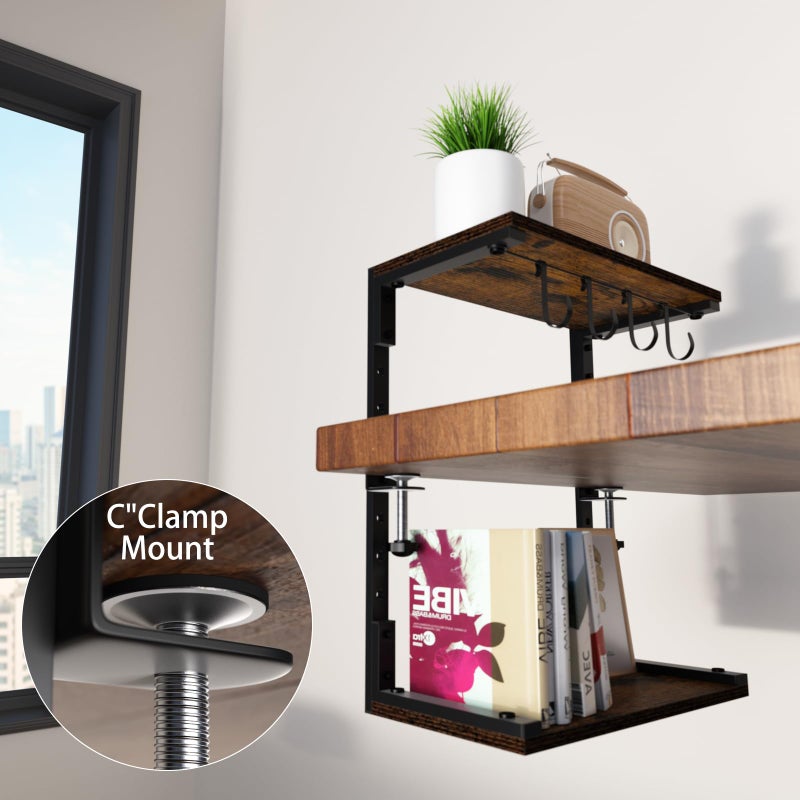 AUATRONNE Clamp-On Desk Organizer Shelf, 13 inch Adjustable Height and Versatile Hook, Above or Below Desk 2-Tier Shelving, Shelving for Table Accessories, Gaming Devices, and More - Image 4