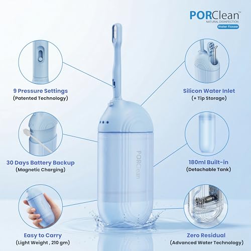 PORClean WASH301 Water Flosser for Teeth | 120 PSI Deep Cleaning, 3 Modes with 9 Adjustable Pressure Dental Flosser | Large 180ml Tank, 3 Tips | Oral Irrigator for Braces, Implants & Gum Care Flosser - Image 2