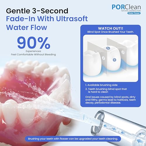 PORClean WASH301 Water Flosser for Teeth | 120 PSI Deep Cleaning, 3 Modes with 9 Adjustable Pressure Dental Flosser | Large 180ml Tank, 3 Tips | Oral Irrigator for Braces, Implants & Gum Care Flosser - Image 5