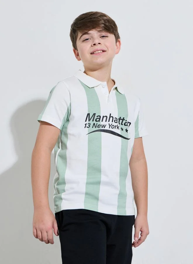 Styli Teen Boys Striped Oversized Polo T-Shirt and Cargo Joggers Set