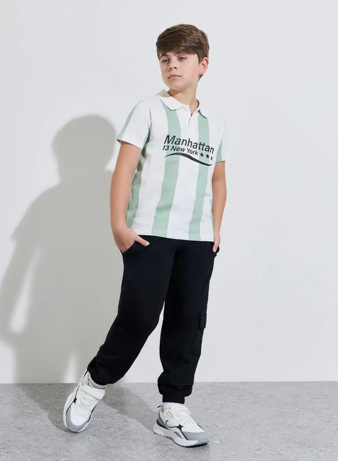 Styli Teen Boys Striped Oversized Polo T-Shirt and Cargo Joggers Set