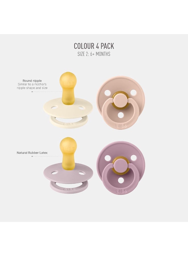 BIBS Pacifiers - Colour 4 Pack | Round Baby Pacifier | BPA Free Natural Rubber Latex Soother | Made in Denmark | Size 6-18 Months | Girl Colors - Image 2