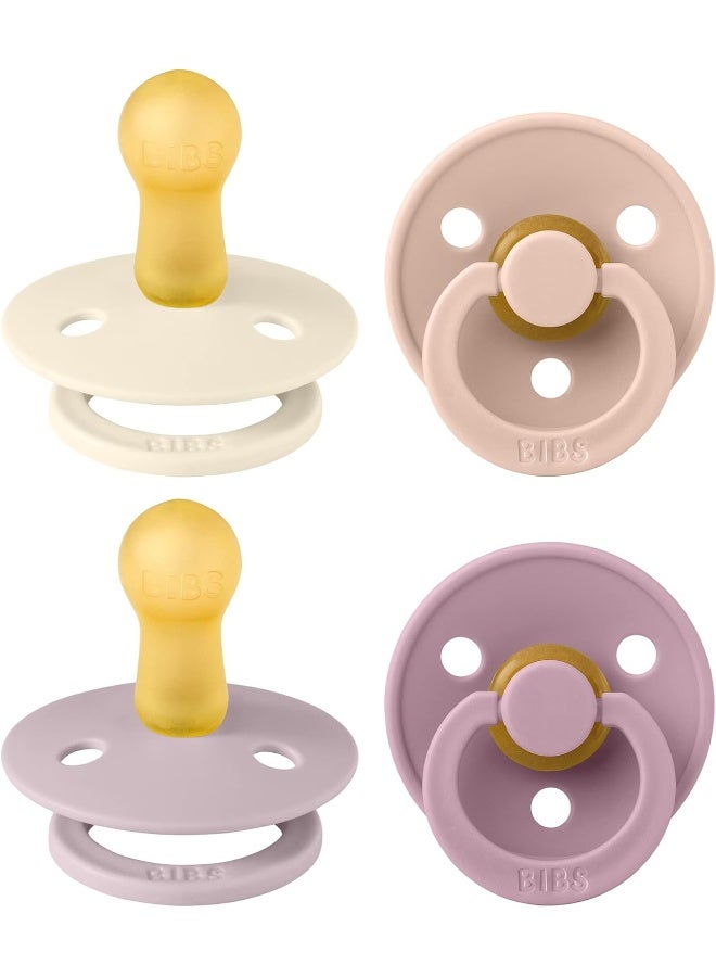 BIBS Pacifiers - Colour 4 Pack | Round Baby Pacifier | BPA Free Natural Rubber Latex Soother | Made in Denmark | Size 6-18 Months | Girl Colors - Image 1
