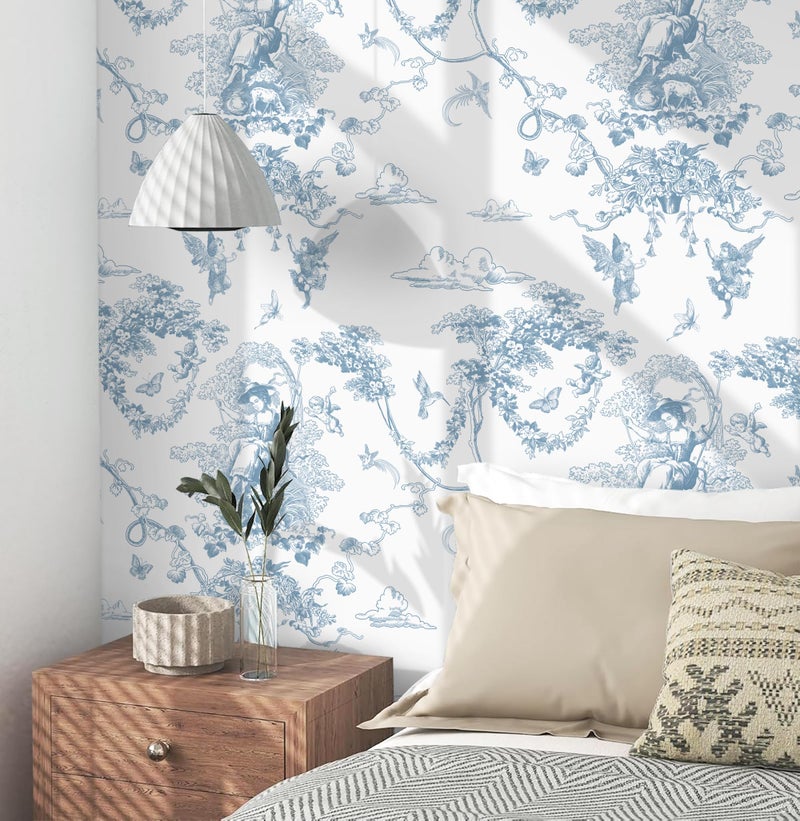 CiCiwind Peel and Stick Wallpaper Blue and White Toile Wallpaper Vintage Removable Waterproof Wall Paper for Bathroom Bedroom Living Room French Contact Paper for Cabinets Vinyl Rolls 17.3"Ã—78.7" - Image 2