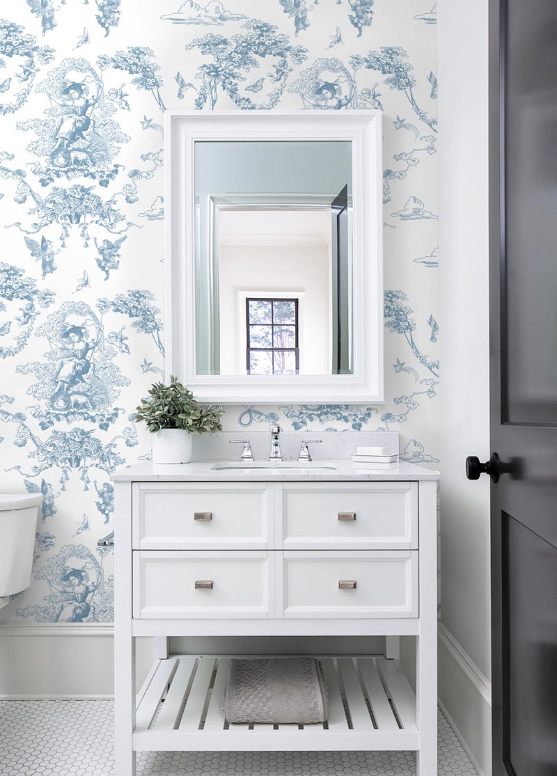 CiCiwind Peel and Stick Wallpaper Blue and White Toile Wallpaper Vintage Removable Waterproof Wall Paper for Bathroom Bedroom Living Room French Contact Paper for Cabinets Vinyl Rolls 17.3"Ã—78.7" - Image 3