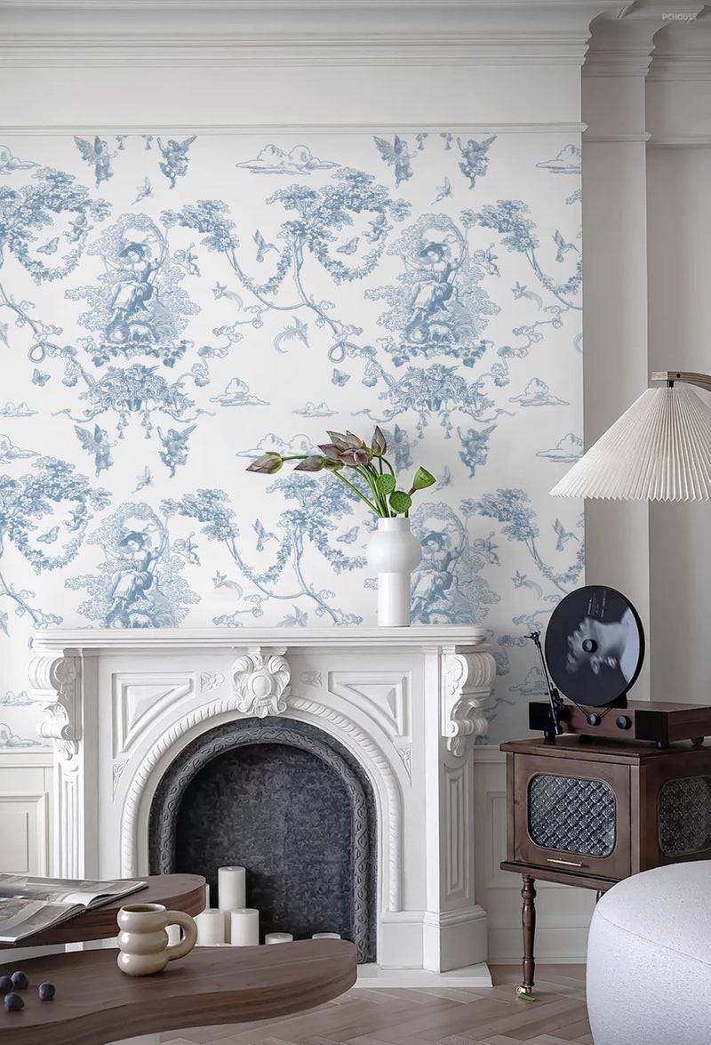 CiCiwind Peel and Stick Wallpaper Blue and White Toile Wallpaper Vintage Removable Waterproof Wall Paper for Bathroom Bedroom Living Room French Contact Paper for Cabinets Vinyl Rolls 17.3"Ã—78.7" - Image 4