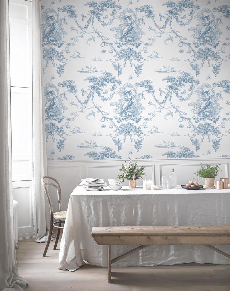 CiCiwind Peel and Stick Wallpaper Blue and White Toile Wallpaper Vintage Removable Waterproof Wall Paper for Bathroom Bedroom Living Room French Contact Paper for Cabinets Vinyl Rolls 17.3"Ã—78.7" - Image 5