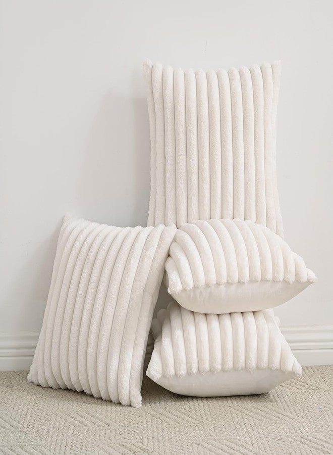 Volcanics Set of 4 Faux Fur Plush Decorative Throw Pillow Covers 18x18 Inch, Luxury Striped Cushion Cases Soft Fluffy Accent Pillowcases for Sofa, Couch and Bed, Cream White - Image 5