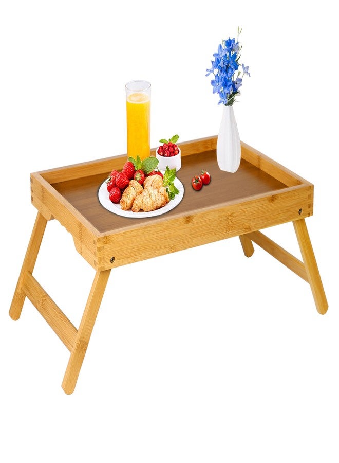 Asuthzon Bed Tray Table for Eating with Folding Legs, Bamboo Breakfast Table in Bed for Eating on Couch, Bed, Laptop Computer Tray(1 Pack Bamboo, Medium) - Image 1