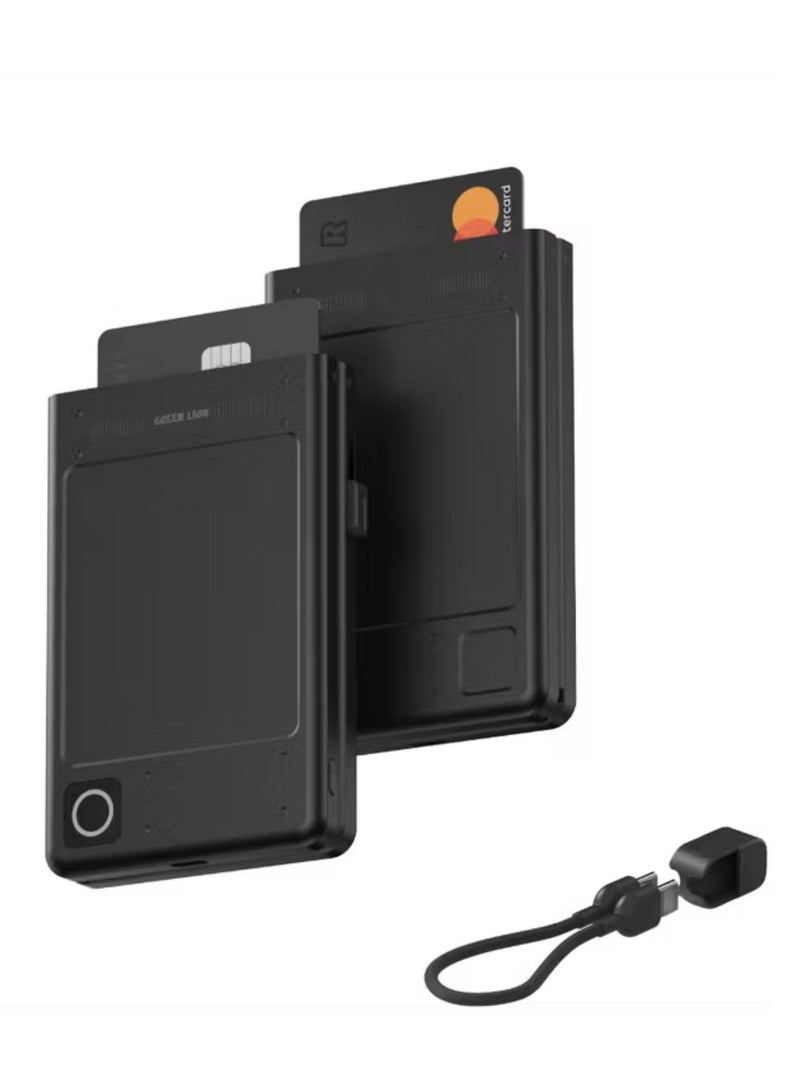 GREEN LION Wallet 5000mAh Power Bank with 16.5cm USB-C to USB-C Lanyard Cable, RFID Protection, 12W Type-C Output, 5 Card Holder Slots, Quick Card Ejection, LED Indicator - Black - Image 1