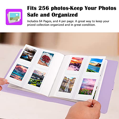 Veicevol 256 Pockets Photo Album for Fujifilm Instax Mini Camera, Leather Cover, Photo Album for Instax Mini 12 11 9 40 90 8 7 Evo LiPlay Instant Camera, 2x3 Photo Albums (Purple) - Image 3