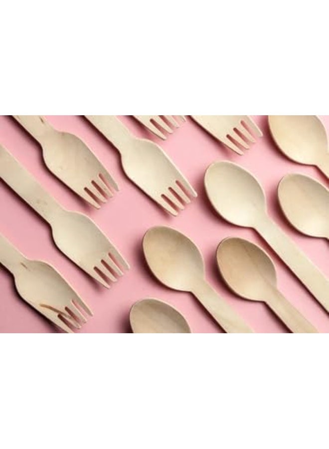 Flavoma Bamboo Disposable Spoons and Forks [140mm, 25 Set with Cover] | Wooden Dining Flatware | Ideal for Kids Birthday, Wedding & Party | Plant Based | Eco-Friendly | Organic & Natural - Image 2