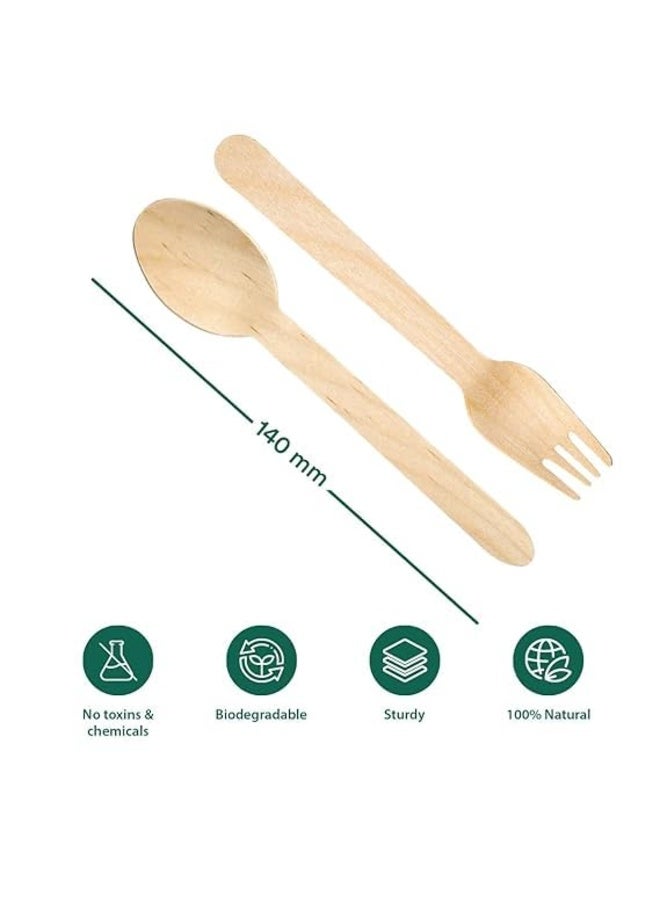 Flavoma Bamboo Disposable Spoons and Forks [140mm, 25 Set with Cover] | Wooden Dining Flatware | Ideal for Kids Birthday, Wedding & Party | Plant Based | Eco-Friendly | Organic & Natural - Image 4