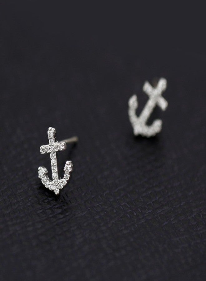 إف سي جوري أقراط نسائية من FC JORY، مطلية بالفضة والذهب الأبيض، مرصعة بكريستال زركونيا مكعبة على شكل مرساة - Image 3