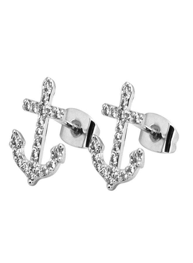 إف سي جوري أقراط نسائية من FC JORY، مطلية بالفضة والذهب الأبيض، مرصعة بكريستال زركونيا مكعبة على شكل مرساة - Image 2