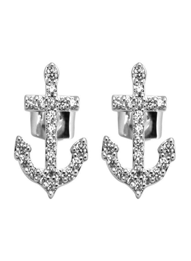 إف سي جوري أقراط نسائية من FC JORY، مطلية بالفضة والذهب الأبيض، مرصعة بكريستال زركونيا مكعبة على شكل مرساة - Image 4