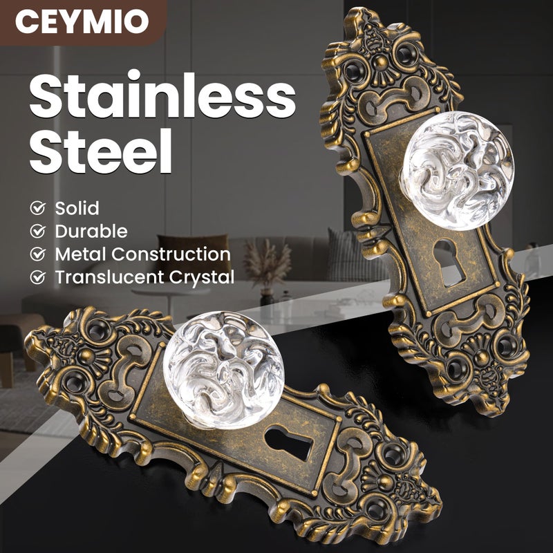 CEYMIO Vintage Dummy Door Knob Interior 2 Pack Crystal Glass Door Knobs Antique Bronze Cabinet Knobs Keyless Decorative Hallway Closet Door Pulls Dresser Handles - Image 3