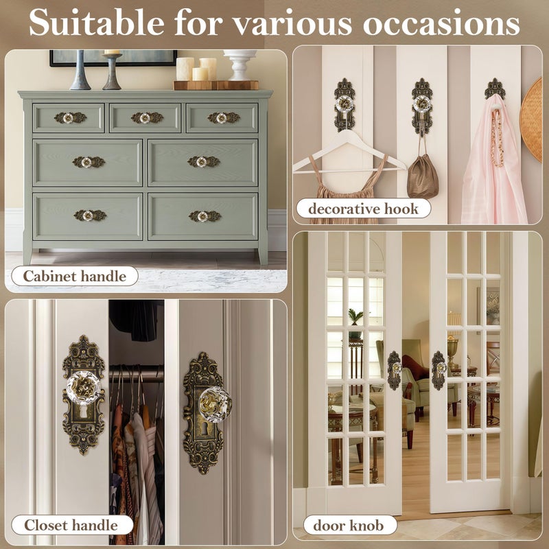CEYMIO Vintage Dummy Door Knob Interior 2 Pack Crystal Glass Door Knobs Antique Bronze Cabinet Knobs Keyless Decorative Hallway Closet Door Pulls Dresser Handles - Image 4