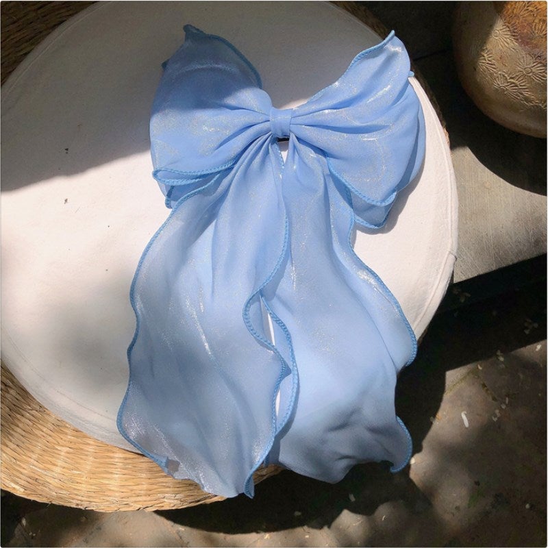 Generic Mermaid blue + apricot hair clip ~ bling fine flash big bow top clip back head temperament hair accessories women tide B- 2067-2 Blue