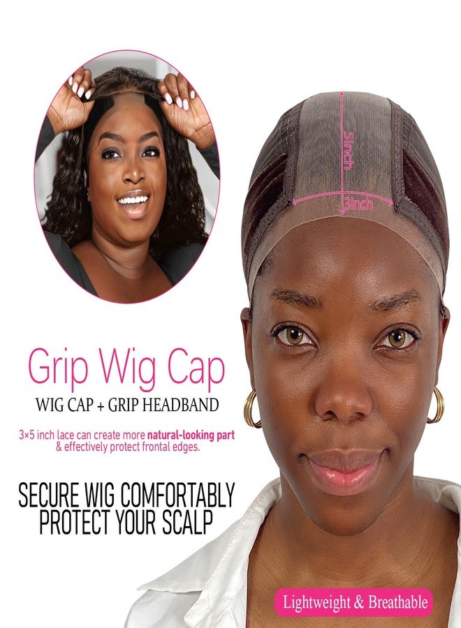 Labhairs LAB HAIRS Wig Cap with Grip Band for Keeping Wigs in Place, More Full Cap-wide Transparent Lace for Lace Front Wigs - Brown/Black/Nude Non Slip Cap Make Your Wig Be Glueless (Brown-L) - Image 2