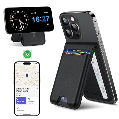 ExtreLife for Magsafe Wallet Works with Apple Find My Strongest Magnetic Wallet for iPhone 171615141312 Series Magnetic Card Holder with Adjustable Stand 6 Cards Holder Midnight Black - Image 1