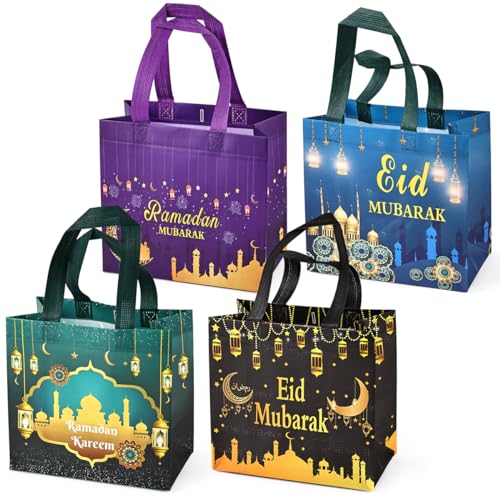 Aviski 4PCS Eid Mubarak Reusable Gift Bags Treat Bags with Handles Ramadan Mubarak Party Bags Multifunctional NonWoven Eid Bags for Gifts Wrapping Ramadan Kareem Party Supplies 928743 - Image 1